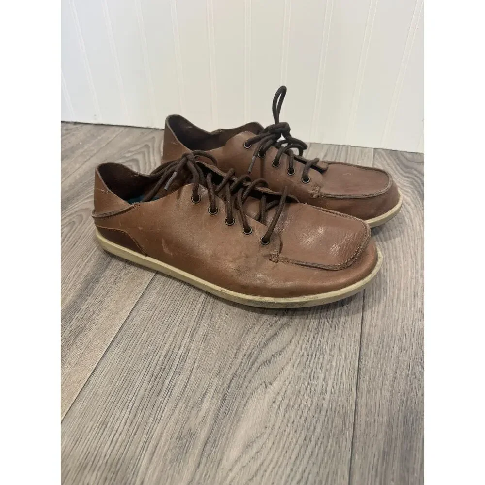 Olukai Nalukai Mens 9.5 Chukka Shoes Brown Leather Lace-Up shoes Drop Heel
